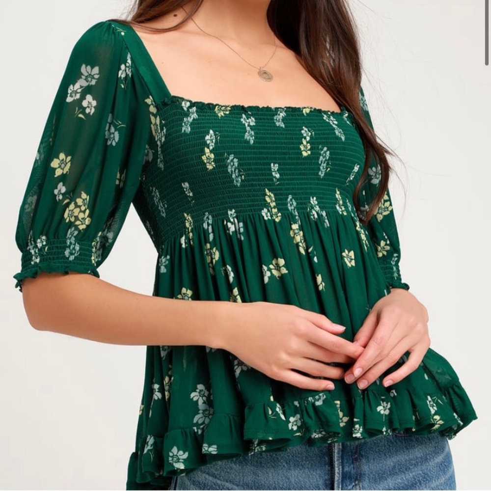 EUC Free People Emerald Green Mesh Babydoll Top